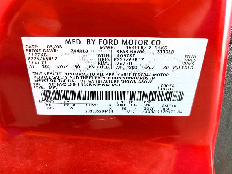 50894596 :رقم المزاد ، 1FMCU941X8KE64983 vin ، 2008 Ford Escape مزاد بيع