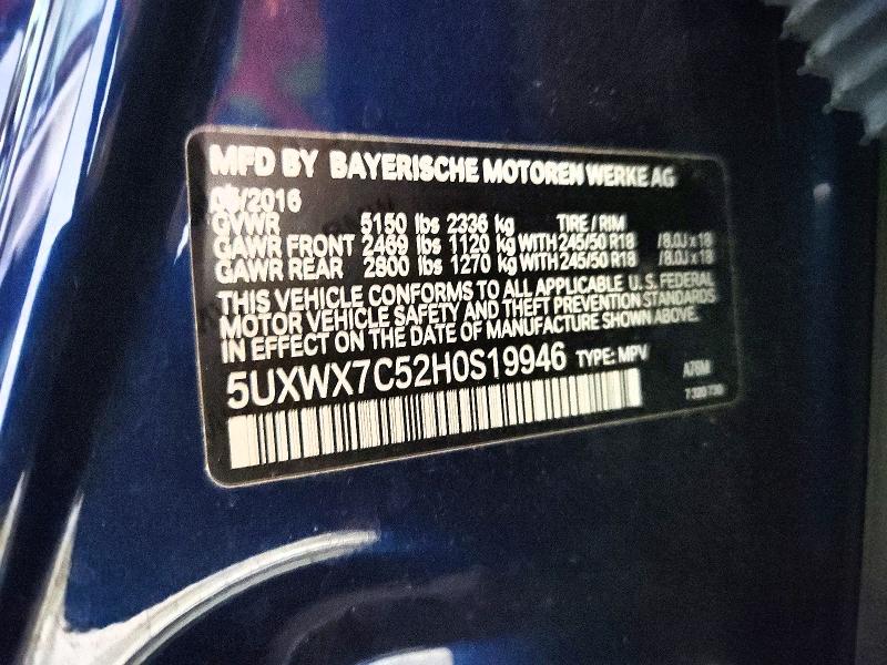 2017 Bmw X3 მანქანა იყიდება აუქციონზე, vin: 5UXWX7C52H0S19946, აუქციონის ნომერი: 48497286