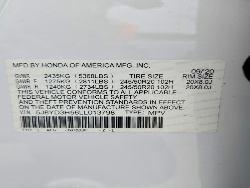 48459066 :رقم المزاد ، 5J8YD3H56LL013798 vin ، 2020 Acura Mdx مزاد بيع