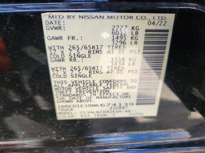 49879226 :رقم المزاد ، 1N6ED1EJ0NN674139 vin ، 2022 Nissan Frontier مزاد بيع