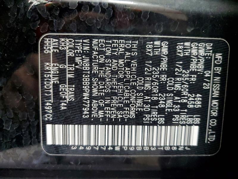 2023 Nissan Rogue მანქანა იყიდება აუქციონზე, vin: JN8BT3BB9PW477943, აუქციონის ნომერი: 51663916