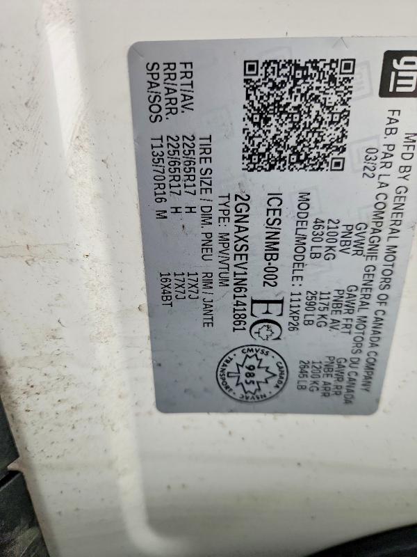 Продажа на аукционе авто 2022 Chevrolet Equinox, vin: 2GNAXSEV1N6141861, номер лота: 50554406