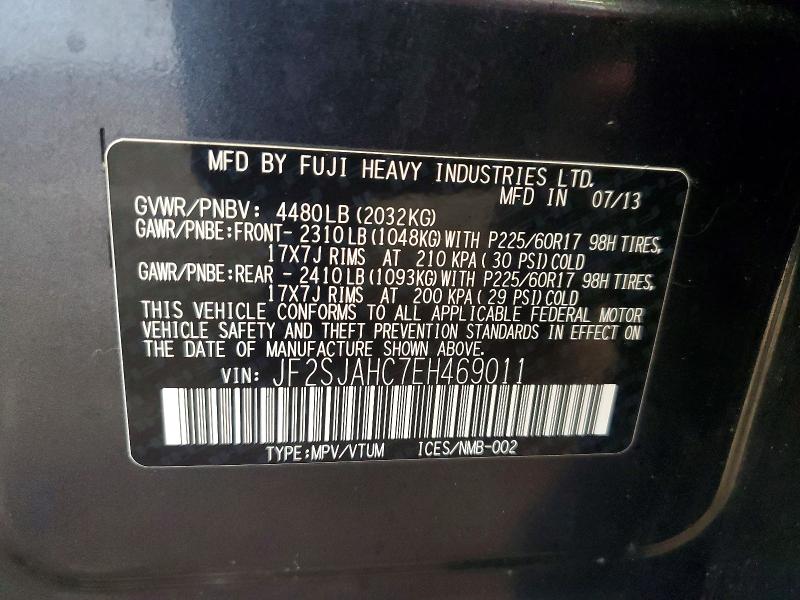 Aukcja sprzedaży 2014 Subaru Forester, vin: JF2SJAHC7EH469011, numer aukcji: 50095696