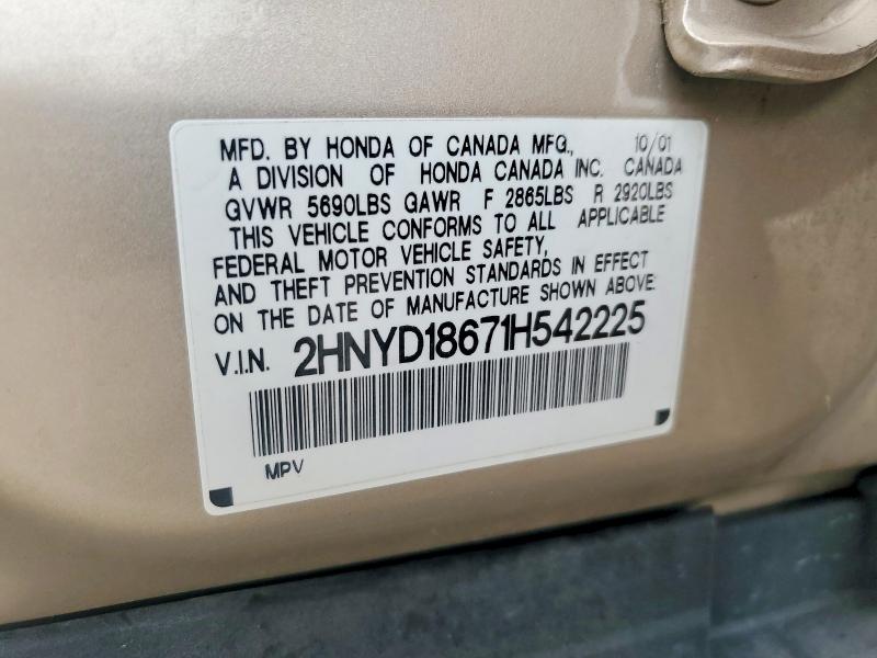 Продаж на аукціоні авто 2001 Acura Mdx, vin: 2HNYD18671H542225, номер лоту: 51668586