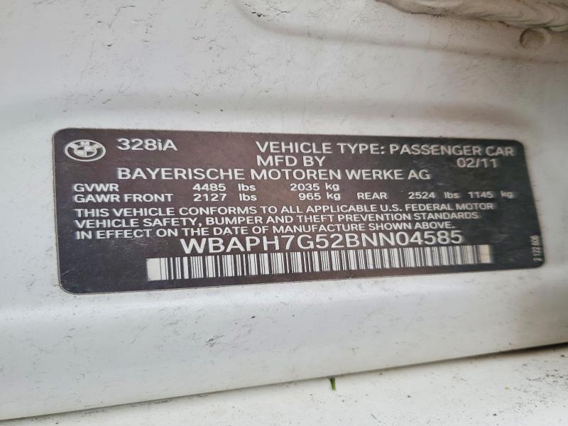49853986 :رقم المزاد ، WBAPH7G52BNN04585 vin ، 2011 Bmw 328 مزاد بيع