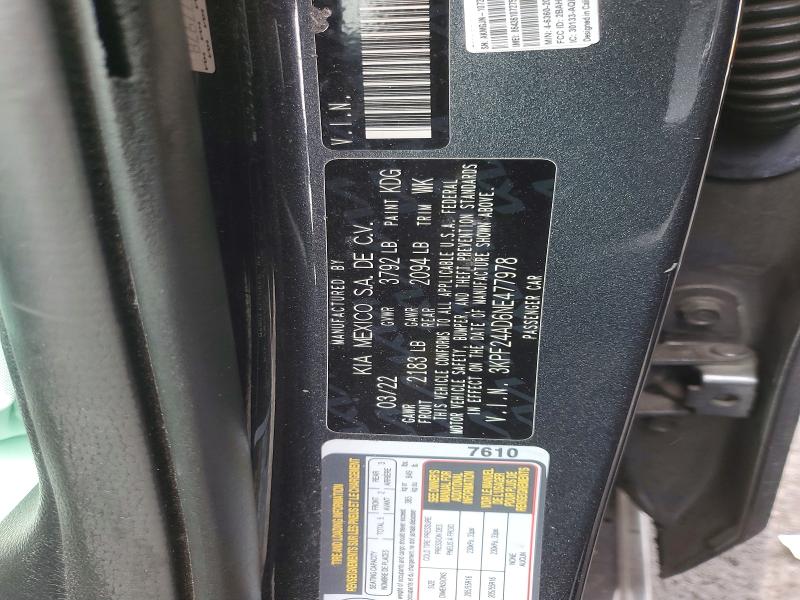 50529636 :رقم المزاد ، 3KPF24AD6NE477978 vin ، 2022 Kia Forte مزاد بيع