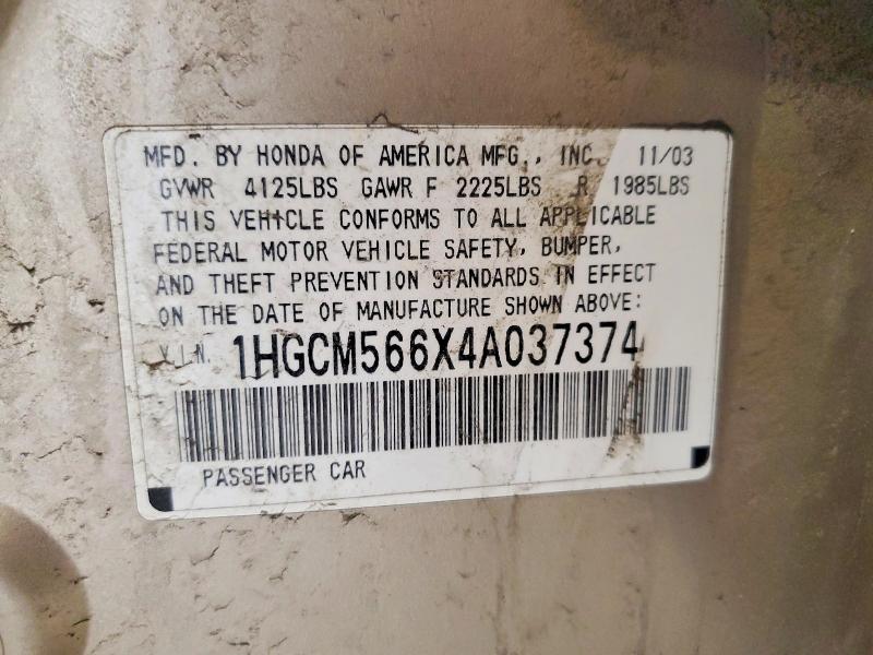 51608106 :رقم المزاد ، 1HGCM566X4A037374 vin ، 2004 Honda Accord مزاد بيع