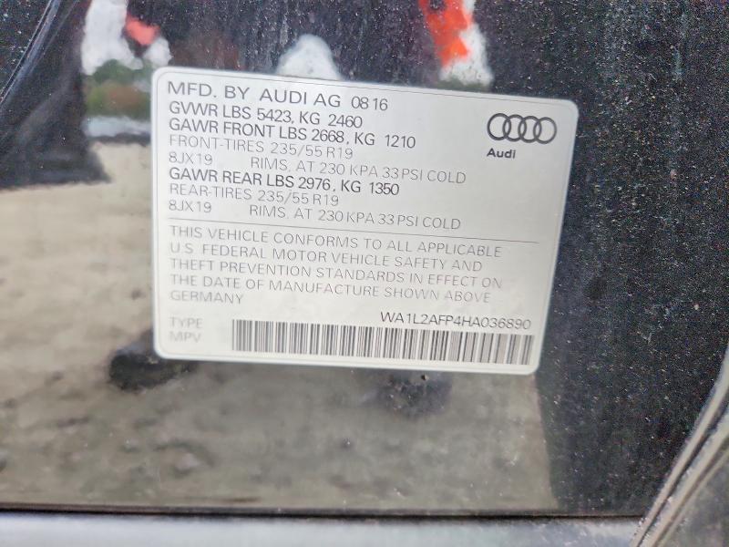 2017 Audi Q5 მანქანა იყიდება აუქციონზე, vin: WA1L2AFP4HA036890, აუქციონის ნომერი: 50284376