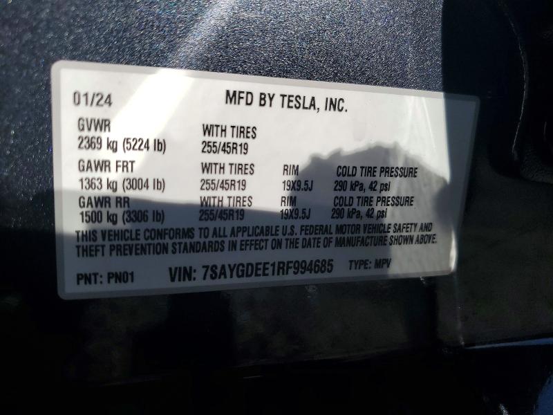 48962226 :رقم المزاد ، 7SAYGDEE1RF994685 vin ، 2024 Tesla Model Y مزاد بيع