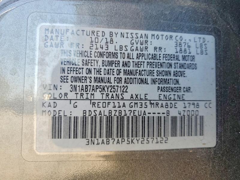 Aukcja sprzedaży 2019 Nissan Sentra, vin: 3N1AB7AP5KY257122, numer aukcji: 51517506
