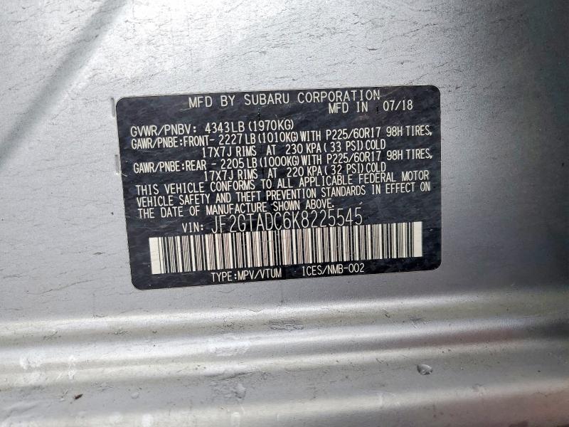 Aukcja sprzedaży 2019 Subaru Crosstrek, vin: JF2GTADC6K8225545, numer aukcji: 49490296