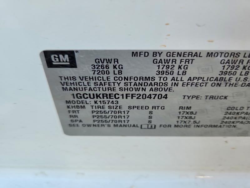 50923026 :رقم المزاد ، 1GCUKREC1FF204704 vin ، 2015 Chevrolet Silverado مزاد بيع