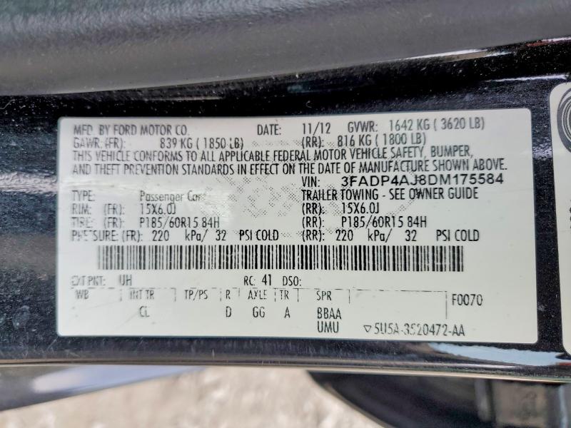 2013 Ford Fiesta მანქანა იყიდება აუქციონზე, vin: 3FADP4AJ8DM175584, აუქციონის ნომერი: 48927826