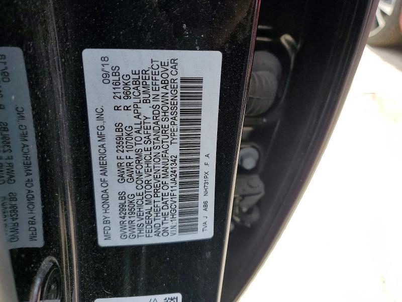 Продажа на аукционе авто 2018 Honda Accord, vin: 1HGCV1F11JA241342, номер лота: 50157946