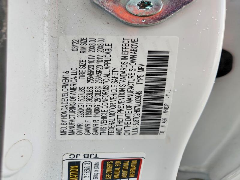 49222576 :رقم المزاد ، 5J8TC2H67NL009049 vin ، 2022 Acura Rdx مزاد بيع