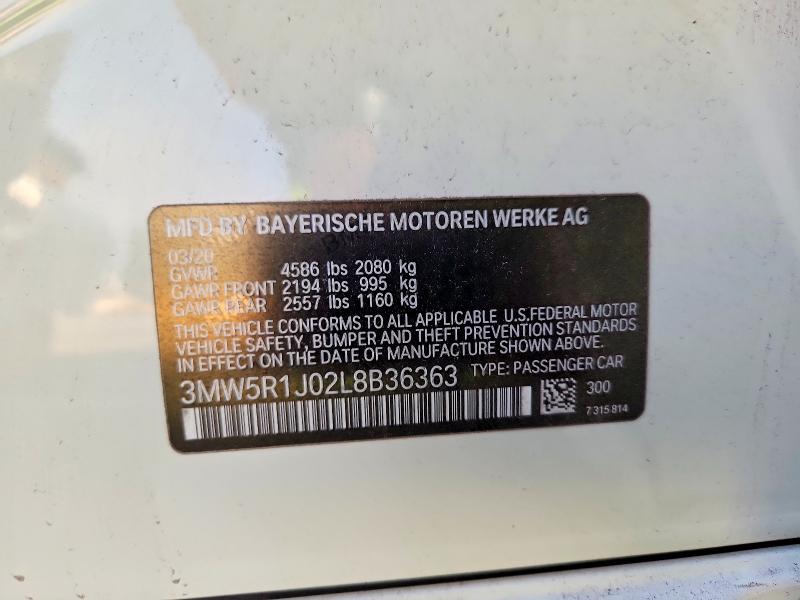 51404666 :رقم المزاد ، 3MW5R1J02L8B36363 vin ، 2020 Bmw 330i مزاد بيع
