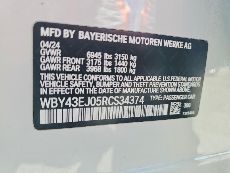 Aukcja sprzedaży 2024 Bmw I7, vin: WBY43EJ05RCS34374, numer aukcji: 49666996
