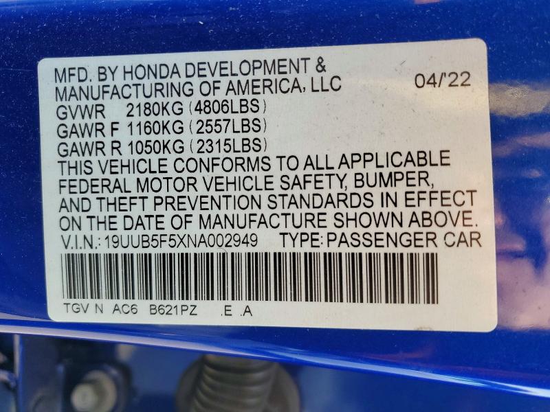 Продажа на аукционе авто 2022 Acura Tlx, vin: 19UUB5F5XNA002949, номер лота: 49309086