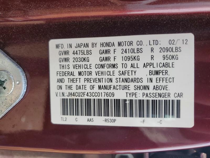 Продажа на аукционе авто 2012 Acura Tsx, vin: JH4CU2F43CC017609, номер лота: 49885596