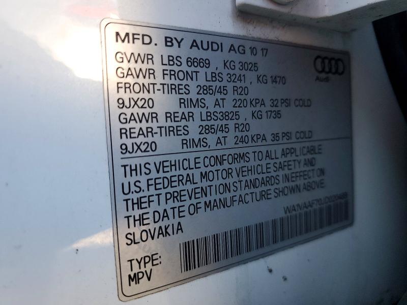 Aukcja sprzedaży 2018 Audi Q7, vin: WA1VAAF70JD020489, numer aukcji: 49187866