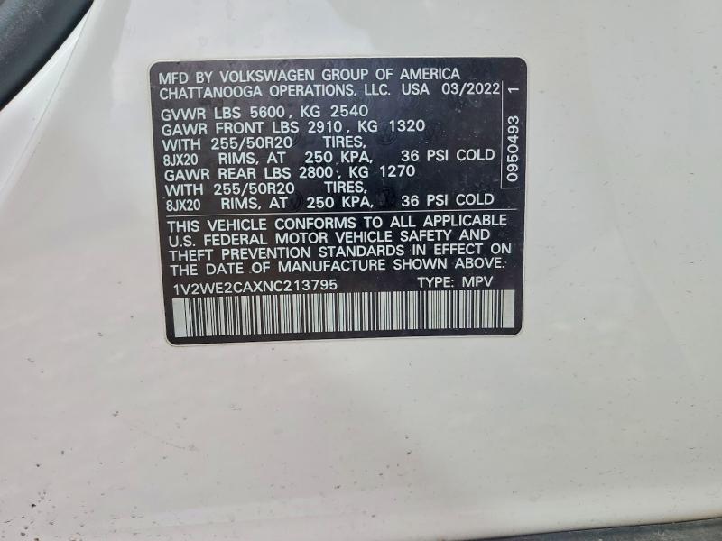 Продажа на аукционе авто 2022 Volkswagen Atlas Cross Sport, vin: 1V2WE2CAXNC213795, номер лота: 51349946