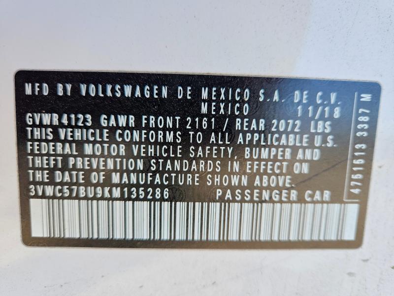 Aukcja sprzedaży 2019 Volkswagen Jetta, vin: 3VWC57BU9KM135286, numer aukcji: 48898346