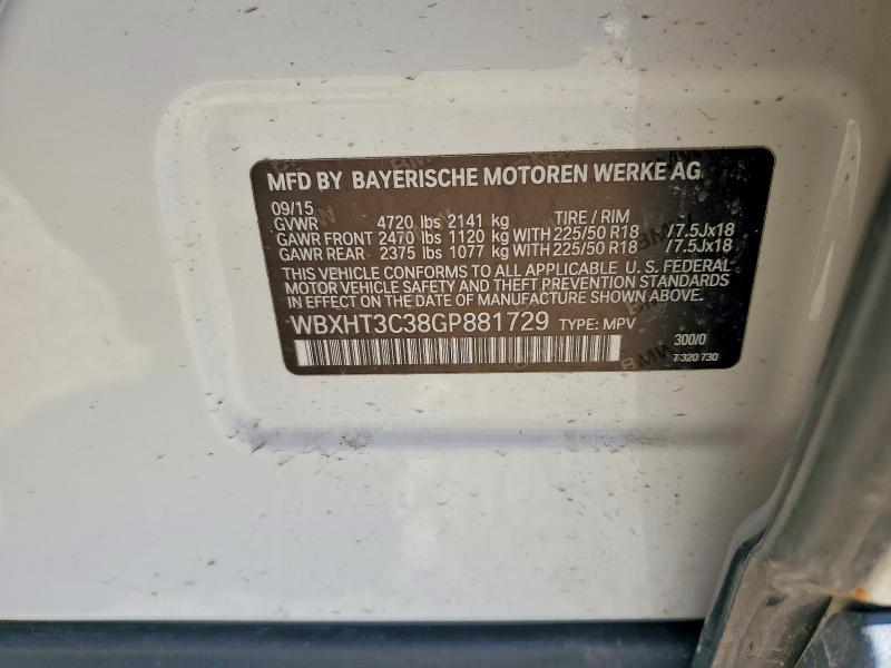 2016 Bmw X1 მანქანა იყიდება აუქციონზე, vin: WBXHT3C38GP881729, აუქციონის ნომერი: 49111736