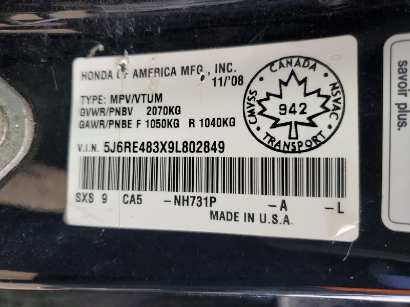 Aukcja sprzedaży 2009 Honda Cr-v, vin: 5J6RE483X9L802849, numer aukcji: 50748316