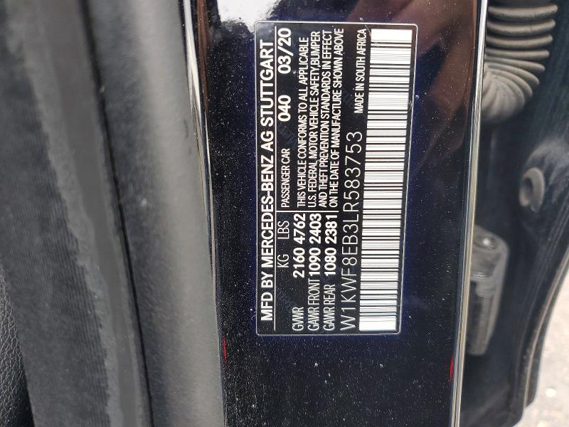 2020 Mercedes-benz C მანქანა იყიდება აუქციონზე, vin: W1KWF8EB3LR583753, აუქციონის ნომერი: 50766806