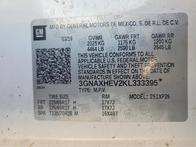 Продаж на аукціоні авто 2019 Chevrolet Equinox, vin: 3GNAXHEV2KL333395, номер лоту: 49082296