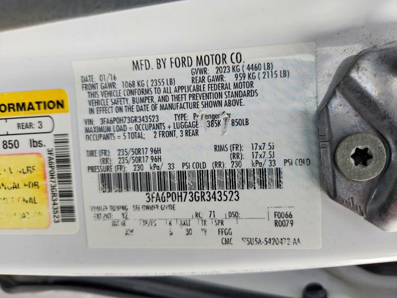 Продаж на аукціоні авто 2016 Ford Fusion, vin: 3FA6P0H73GR343523, номер лоту: 51295606