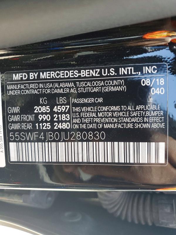 Aukcja sprzedaży 2018 Mercedes-benz C, vin: 55SWF4JB0JU280830, numer aukcji: 49895506