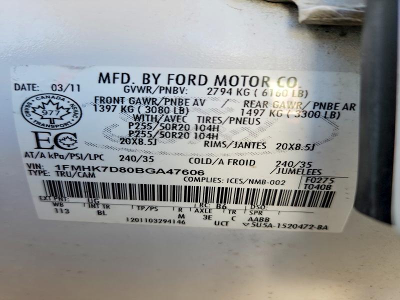 51536206 :رقم المزاد ، 1FMHK7D80BGA47606 vin ، 2011 Ford Explorer مزاد بيع
