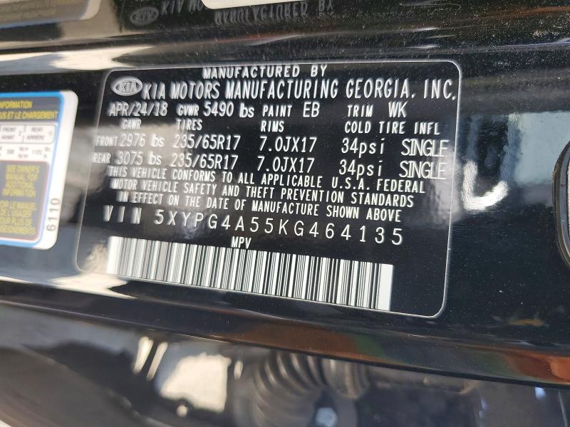 Aukcja sprzedaży 2019 Kia Sorento, vin: 5XYPG4A55KG464135, numer aukcji: 51552566