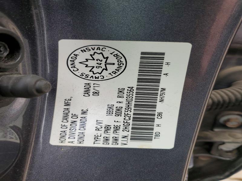 2017 Honda Civic მანქანა იყიდება აუქციონზე, vin: 2HGFC2F59HH035564, აუქციონის ნომერი: 49754006