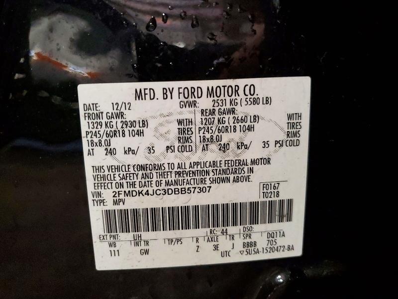 2013 Ford Edge მანქანა იყიდება აუქციონზე, vin: 2FMDK4JC3DBB57307, აუქციონის ნომერი: 51066516