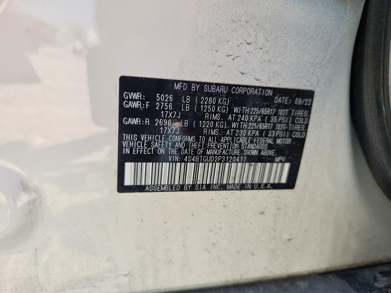 2023 Subaru Outback მანქანა იყიდება აუქციონზე, vin: 4S4BTGUD2P3120411, აუქციონის ნომერი: 48961296