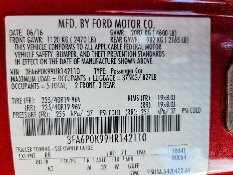 Продажа на аукционе авто 2017 Ford Fusion, vin: 3FA6P0K99HR142110, номер лота: 49821276