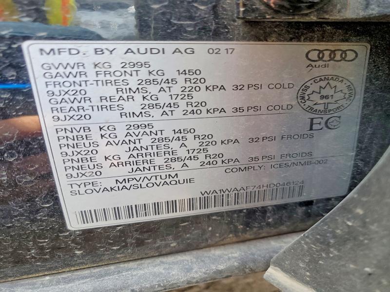 Продажа на аукционе авто 2017 Audi Q7, vin: WA1WAAF74HD046124, номер лота: 45756446