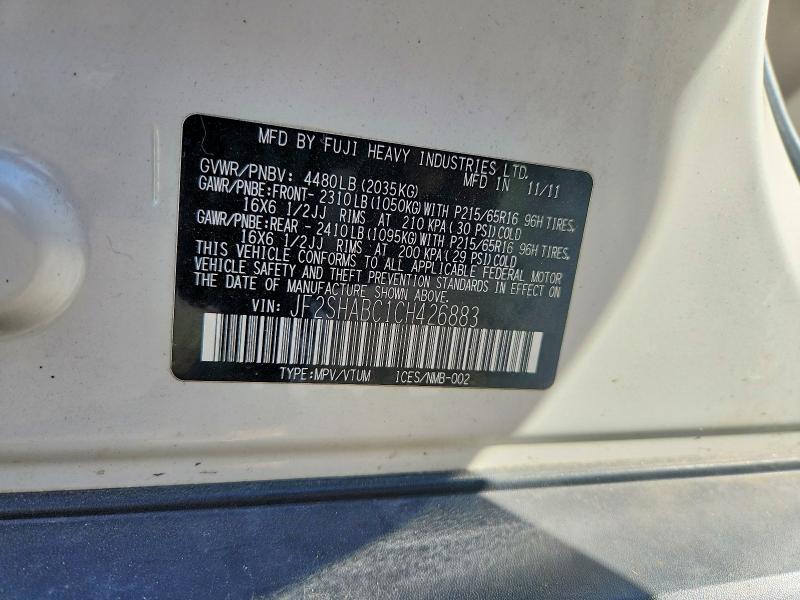 Продажа на аукционе авто 2012 Subaru Forester, vin: JF2SHABC1CH426883, номер лота: 50288636