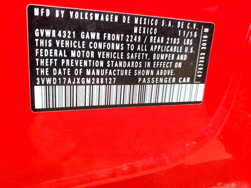 51339626 :رقم المزاد ، 3VWD17AJXGM288127 vin ، 2016 Volkswagen Jetta مزاد بيع