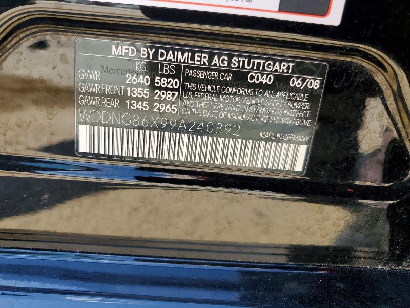 50474986 :رقم المزاد ، WDDNG86X99A240892 vin ، 2009 Mercedes-benz S مزاد بيع