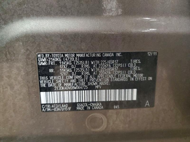 Aukcja sprzedaży 2011 Toyota Rav4, vin: 2T3DK4DV0BW064725, numer aukcji: 48651496