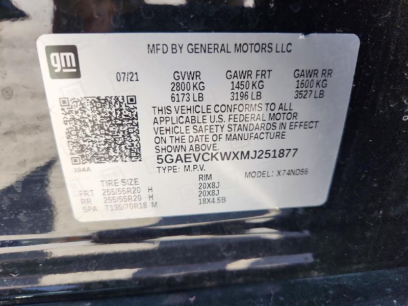 2021 Buick Enclave მანქანა იყიდება აუქციონზე, vin: 5GAEVCKWXMJ251877, აუქციონის ნომერი: 51125176