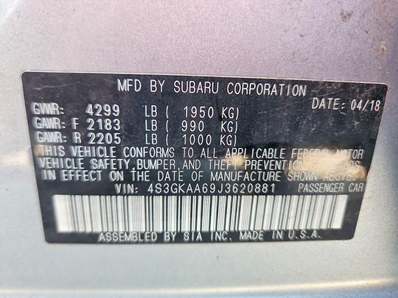 2018 Subaru Impreza მანქანა იყიდება აუქციონზე, vin: 4S3GKAA69J3620881, აუქციონის ნომერი: 50570266
