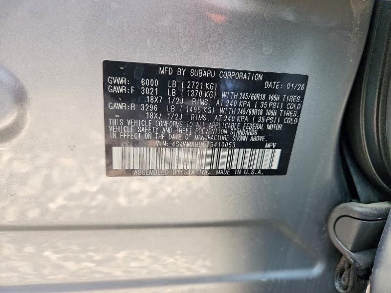 2026 Subaru Ascent მანქანა იყიდება აუქციონზე, vin: 4S4WMABD5T3410053, აუქციონის ნომერი: 49079526