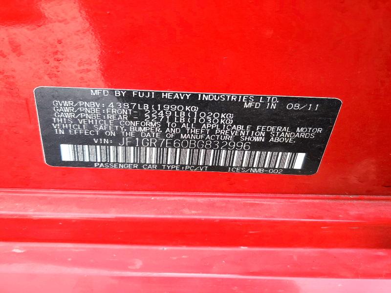 Aukcja sprzedaży 2011 Subaru Impreza, vin: JF1GR7E60BG832996, numer aukcji: 48765406