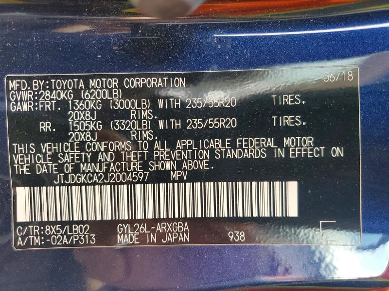 48788316 :رقم المزاد ، JTJDGKCA2J2004597 vin ، 2018 Lexus Rx 450hl مزاد بيع