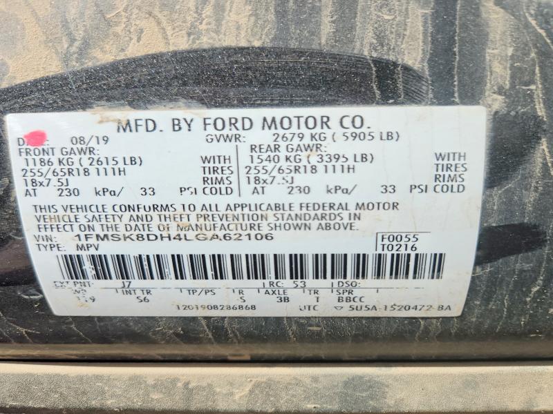2020 Ford Explorer მანქანა იყიდება აუქციონზე, vin: 1FMSK8DH4LGA62106, აუქციონის ნომერი: 48634776