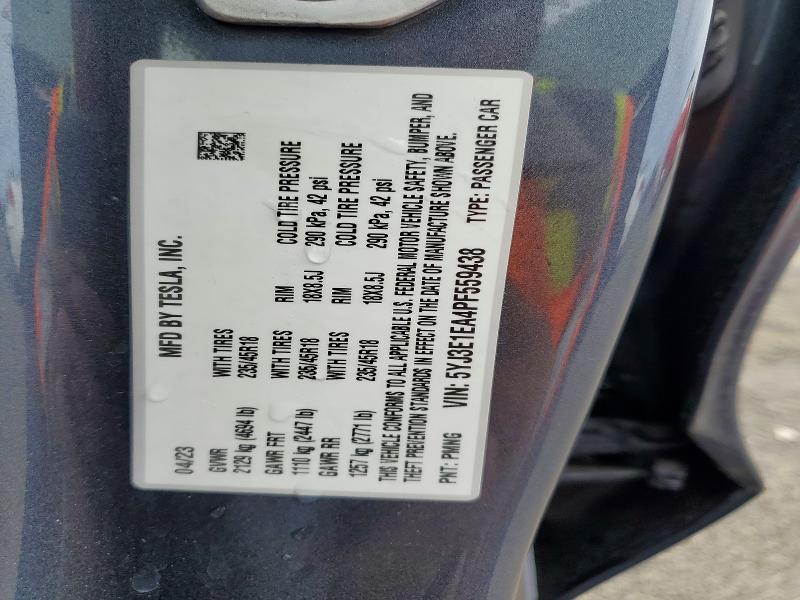 2023 Tesla Model 3 მანქანა იყიდება აუქციონზე, vin: 5YJ3E1EA4PF559438, აუქციონის ნომერი: 49181726